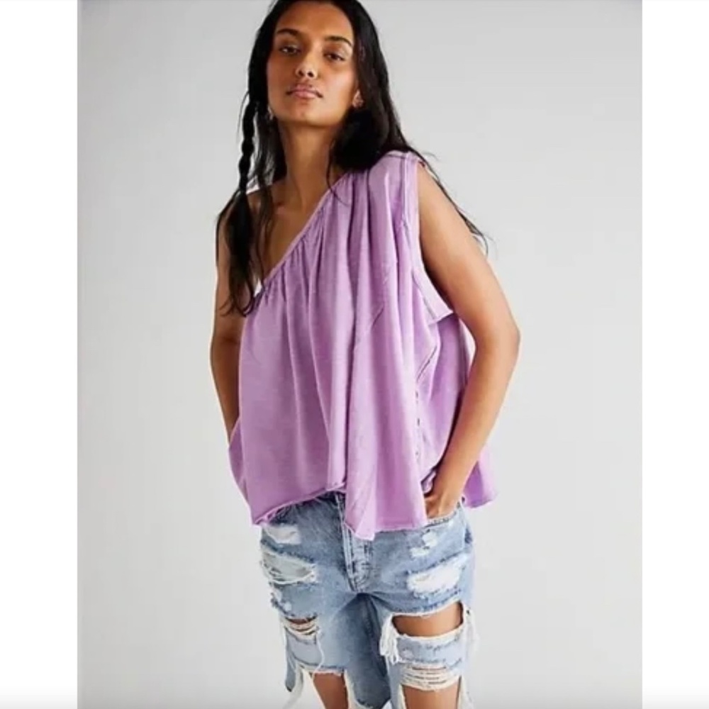Free People We The Free Lavender One Arm Tee Shirt Top Size M